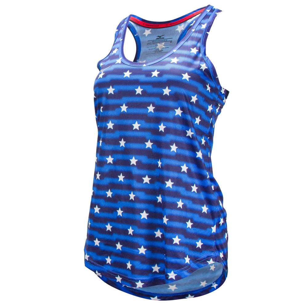 Mizuno Women's America Star Tank Top Blue/White (421688-WHC)